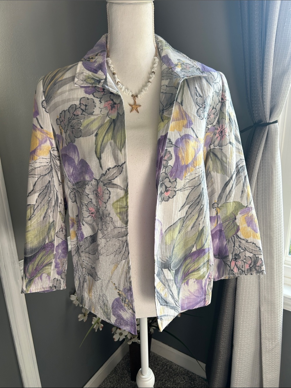 Alfred Dunner Floral Open-Front Jacket - Lavender, Yellow & White